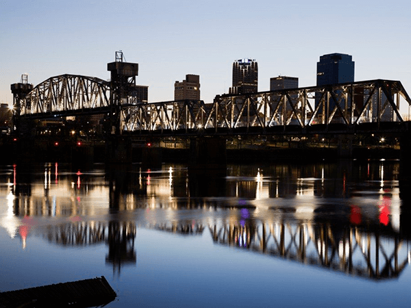 Sunset in downtown of Little Rock, Arkansas, USA