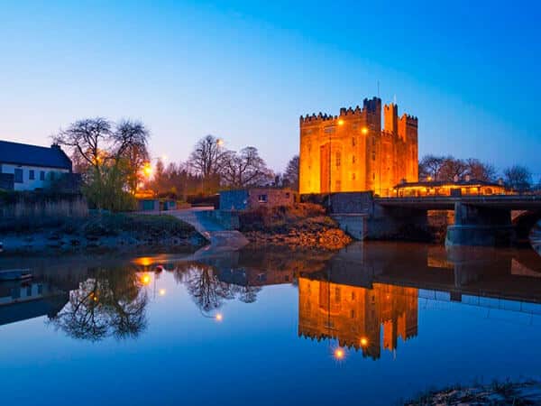 Bunratty castle at night in Co. Clare, Ireland