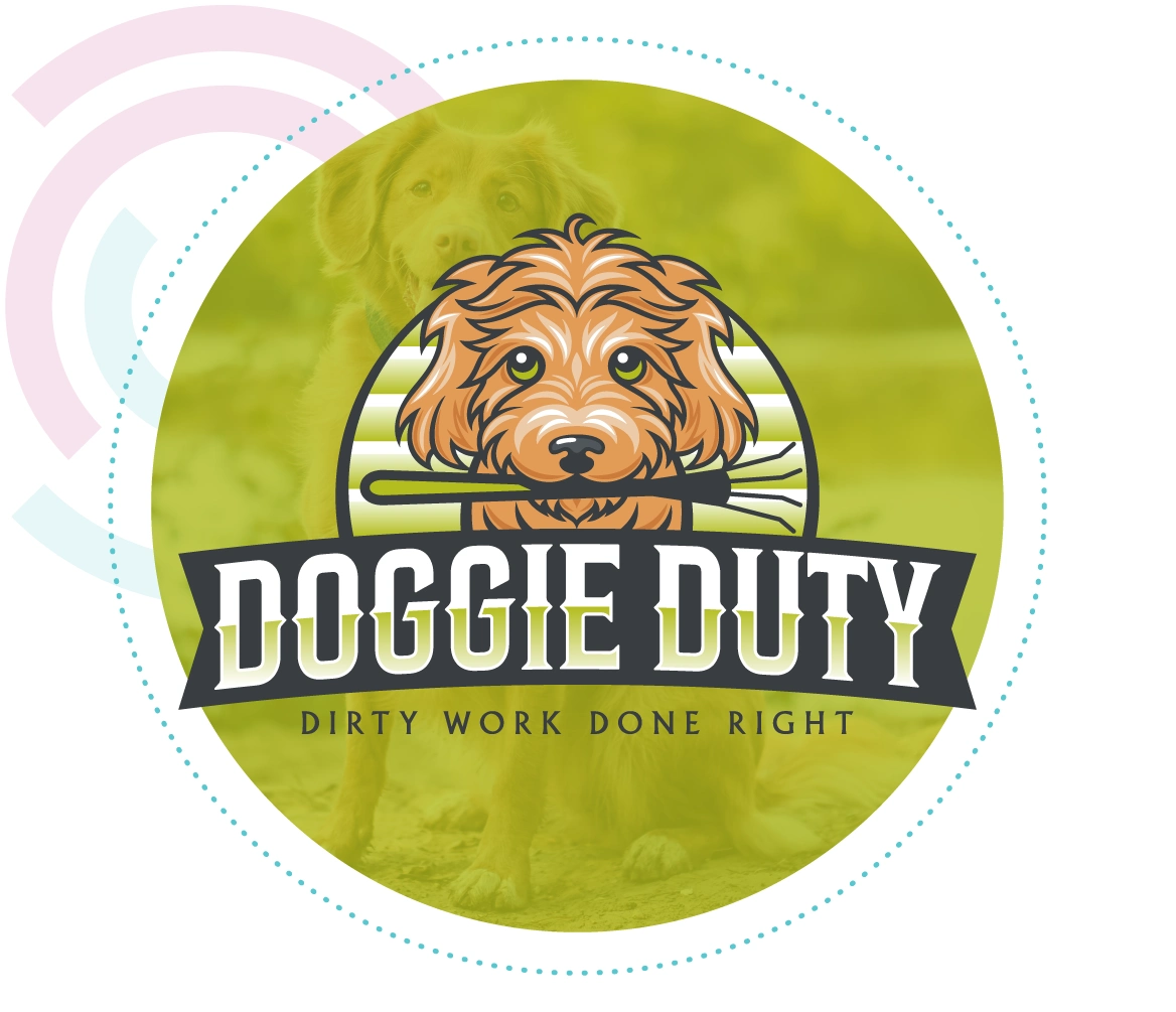 Custom logo design for Doggie Duty pet waste removal company gallery sample, featuring green and black-toned paw print or scoop iconography with clean, friendly typography.