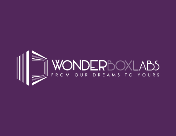 Custom logo design for Wonder Box Labs brand gallery sample, featuring violet-toned typography and geometric box-shaped icon with soft purple gradients.