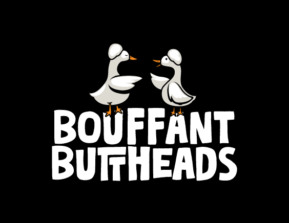 Custom logo design for Bouffant Buttheads social media brand gallery sample, featuring black-toned bold typography with playful retro or punk-inspired iconography.